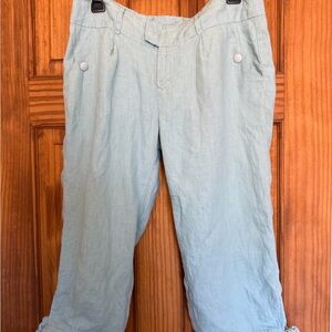 Cidra by Anthropology sage green 100% linen Cropped capri Pants